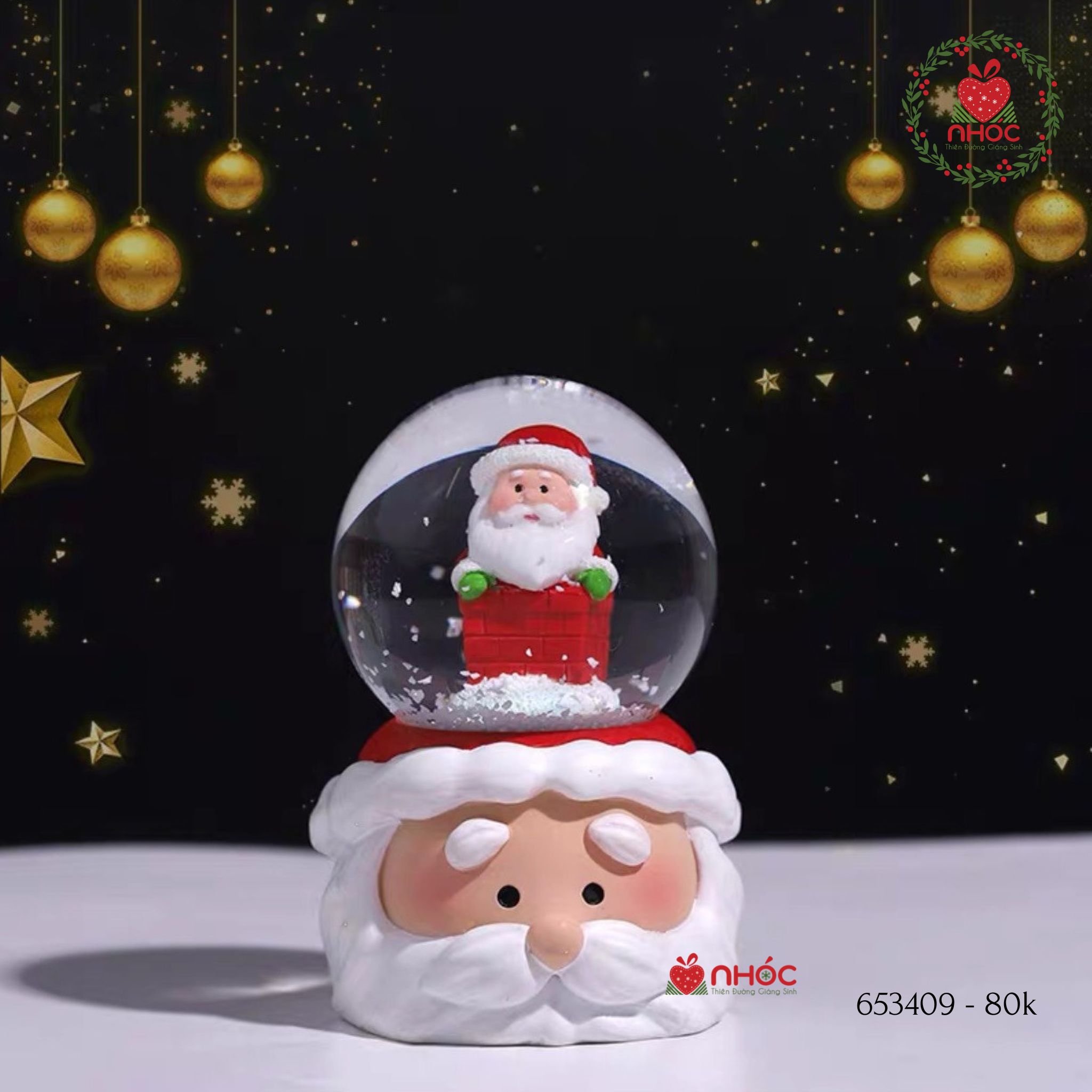 Cầu tuyết Noel nhỏ đế đầu ông già - Ống khói - 0780