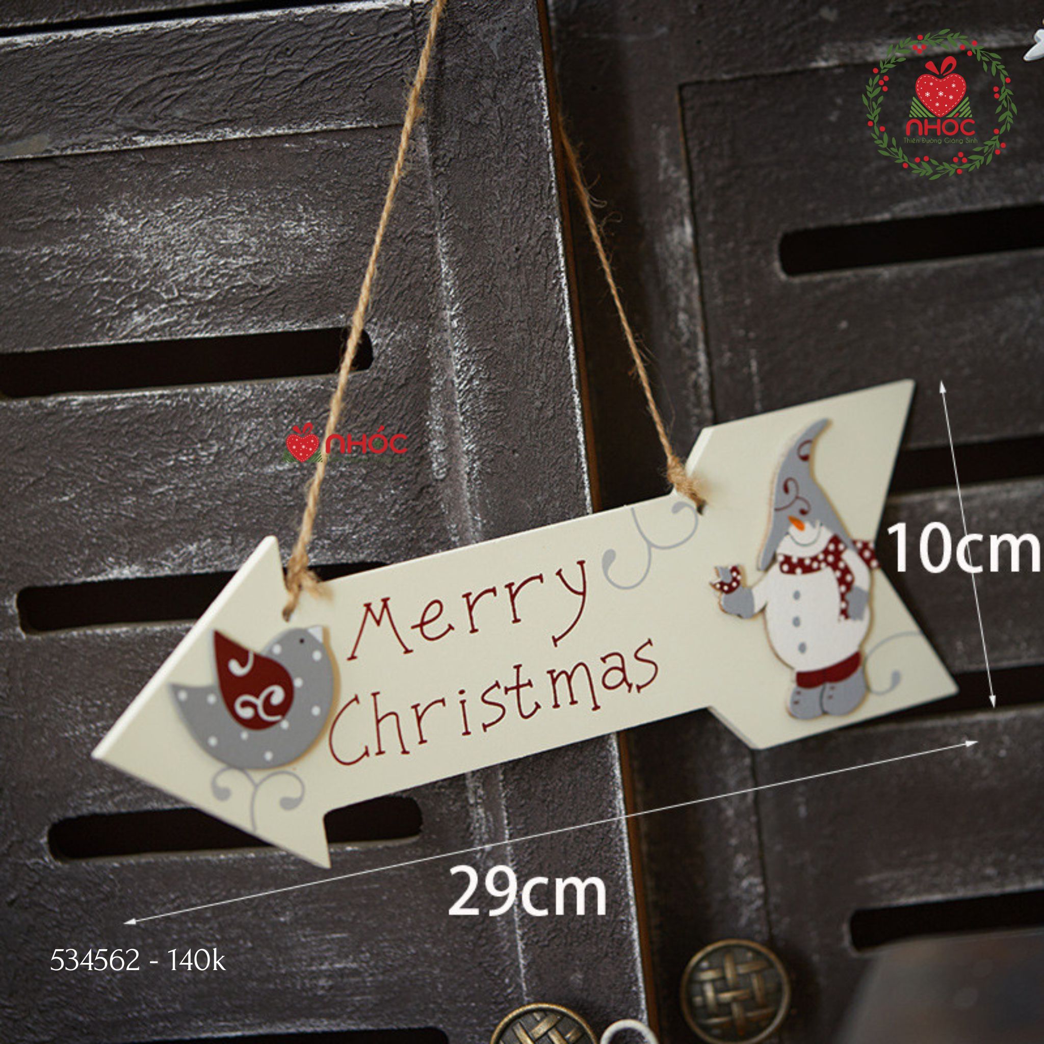 Bảng treo Noel gỗ - Mũi tên chữ Merry Christmas - 30140
