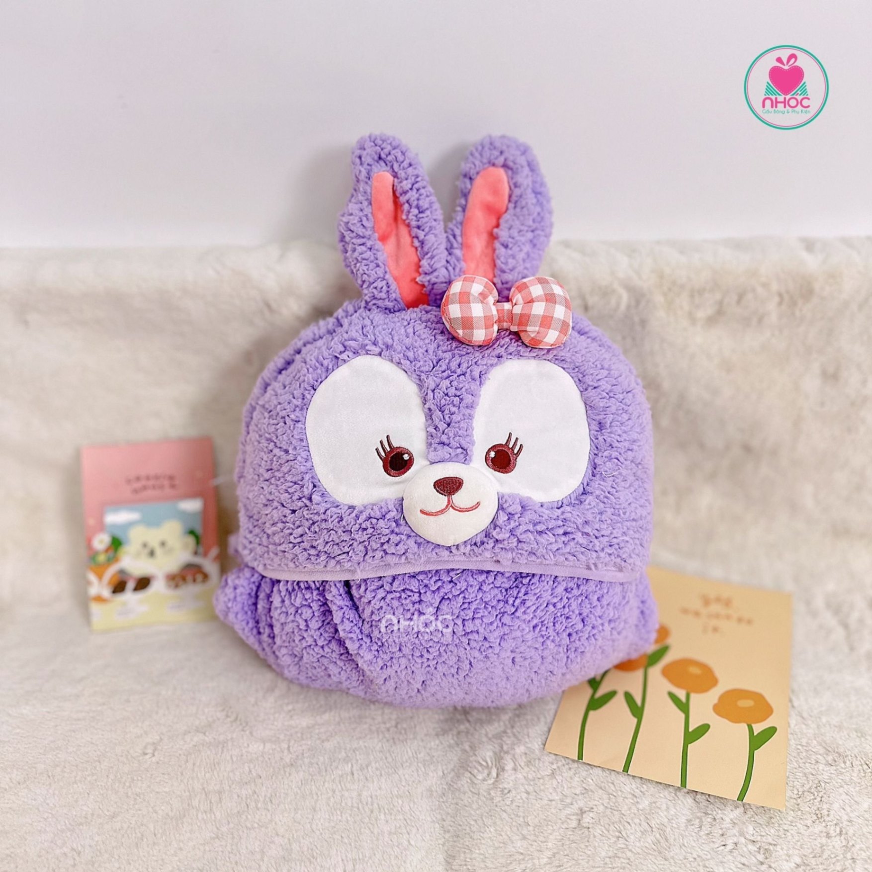 Gối mền Áo choàng kiểu thú lông xù - Thỏ Rabit tím - 34001
