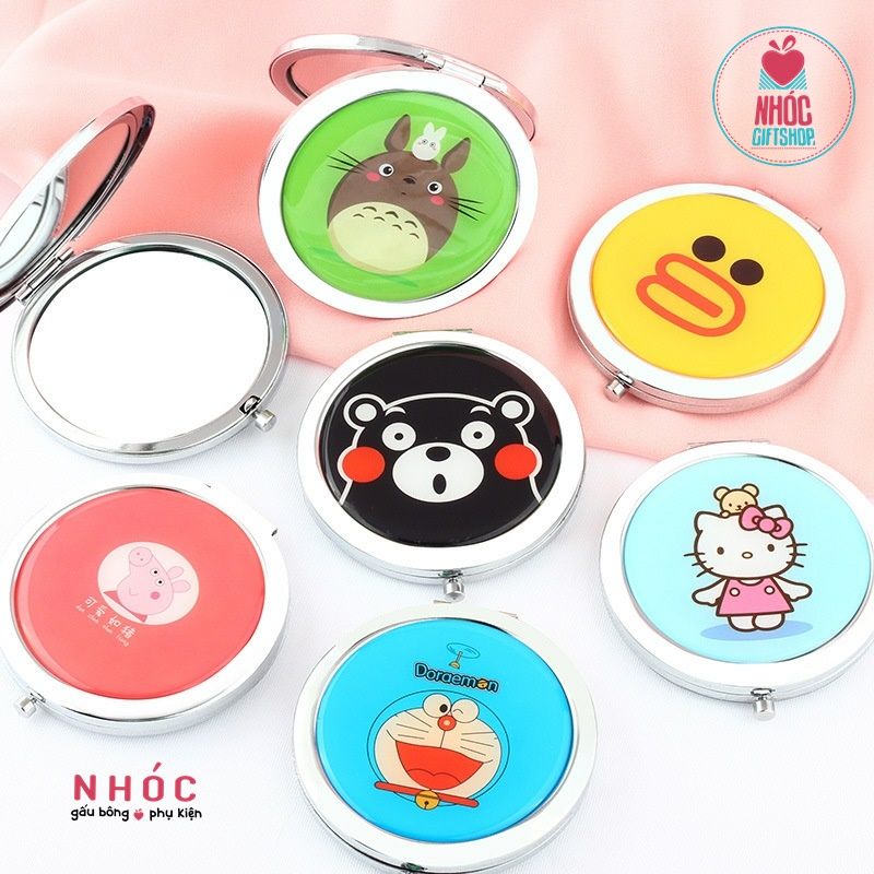 Gương mini cầm tay kiểu đồng hồ in thú - 4001