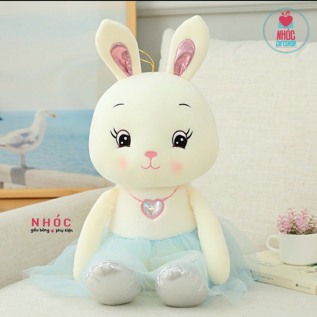 Thú bông thỏ mặc đầm voan kim tuyến lông mịn - Xanh da trời - 95480