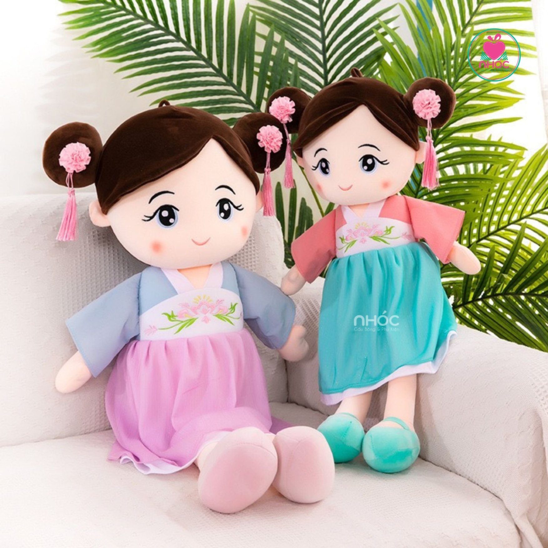 Búp bê bông mặc đầm cổ trang lông mịn - Hồng - 70480