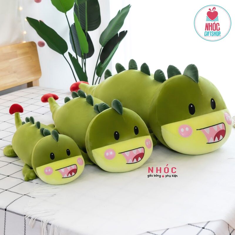 Thú bông Khủng long đuôi tim đỏ lông mịn nằm - Xanh lá cây - 140580