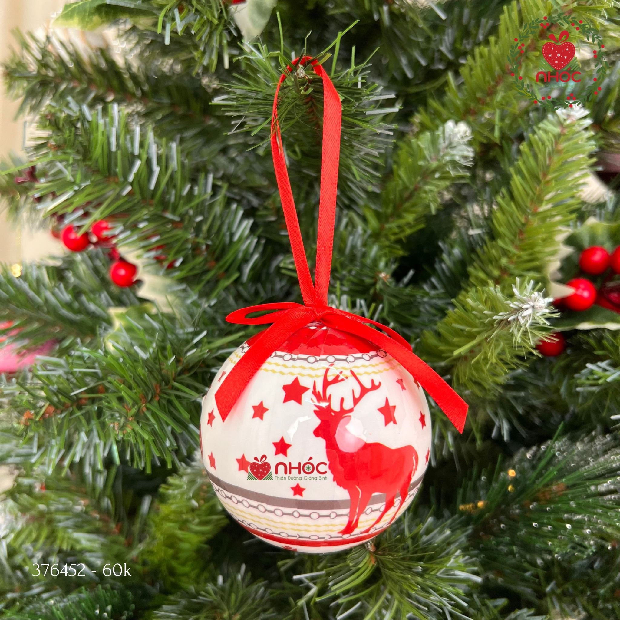 Trái châu đơn hoạ tiết noel - Tuần lộc ngôi sao - 70 ly - 60