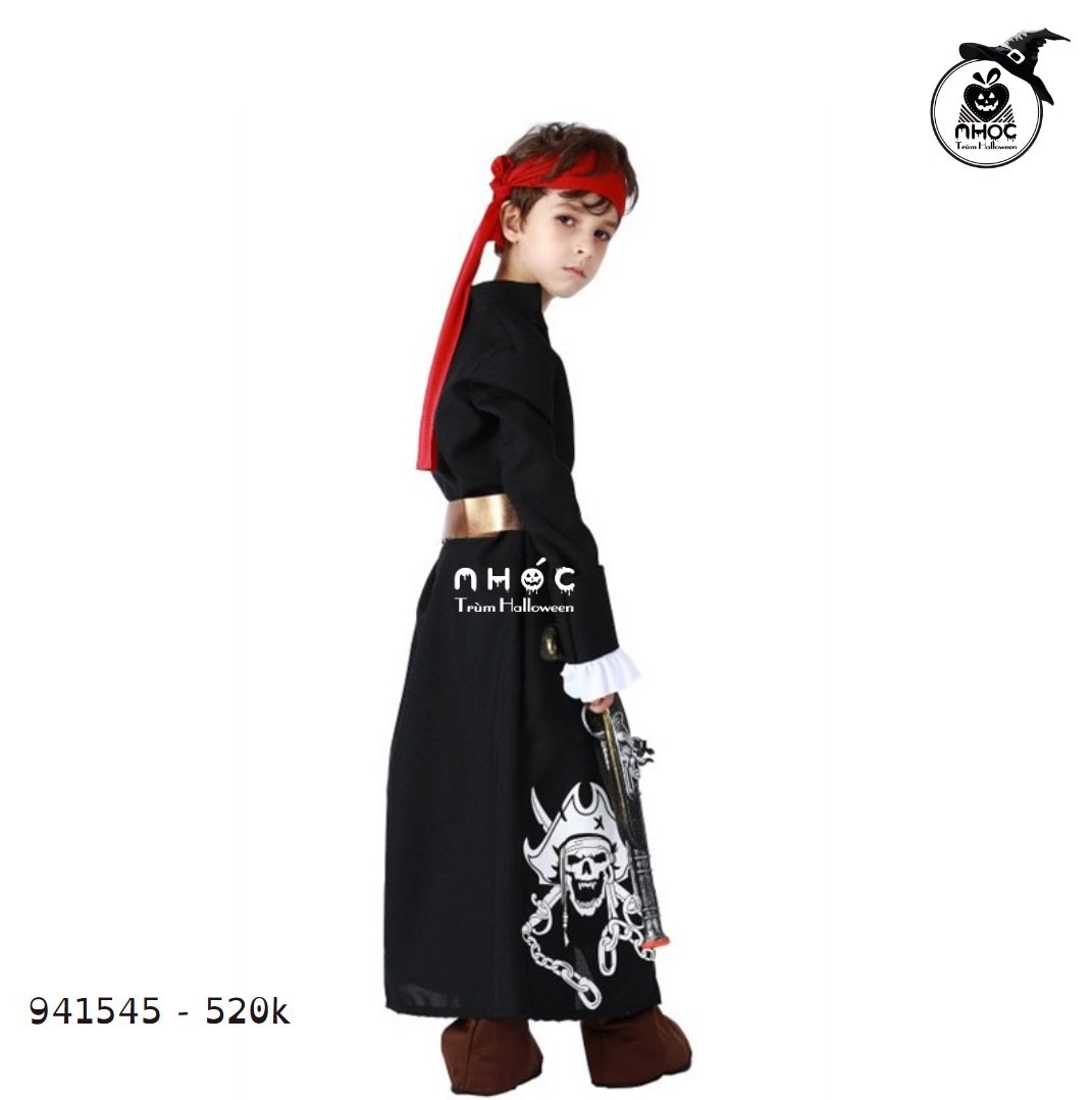 Bộ đồ cướp biển Skeleton pirate in đầu lâu cướp biển combo khăn đỏ - Đen trắng - Size XL - 52001