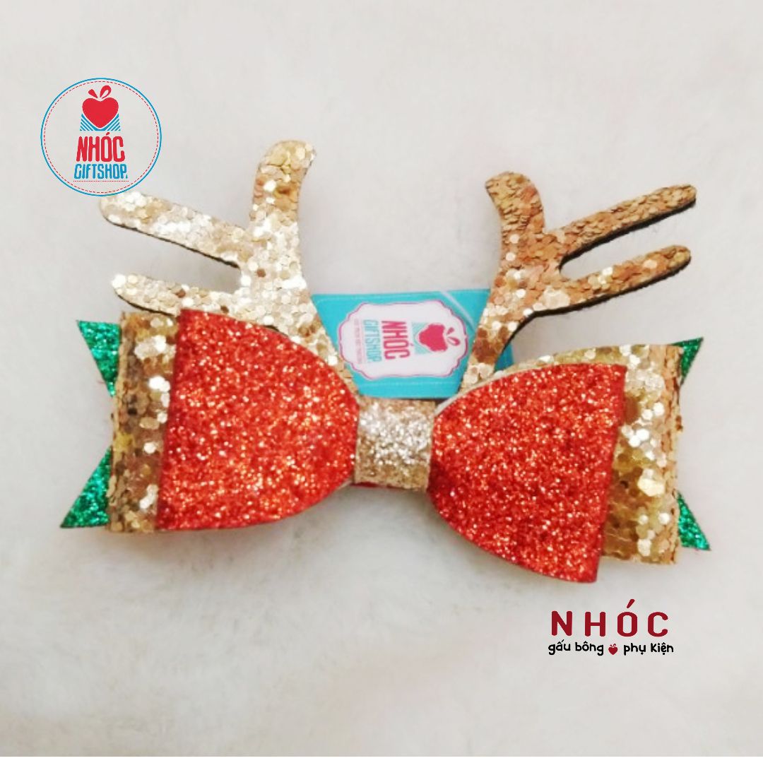 Kẹp tóc noel nơ sừng tuần lộc kim tuyến - 3001