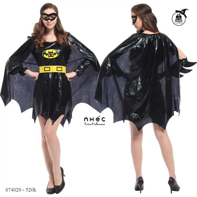 Đầm halloween NL Bat man combo mặt nạ găng tay - 160520