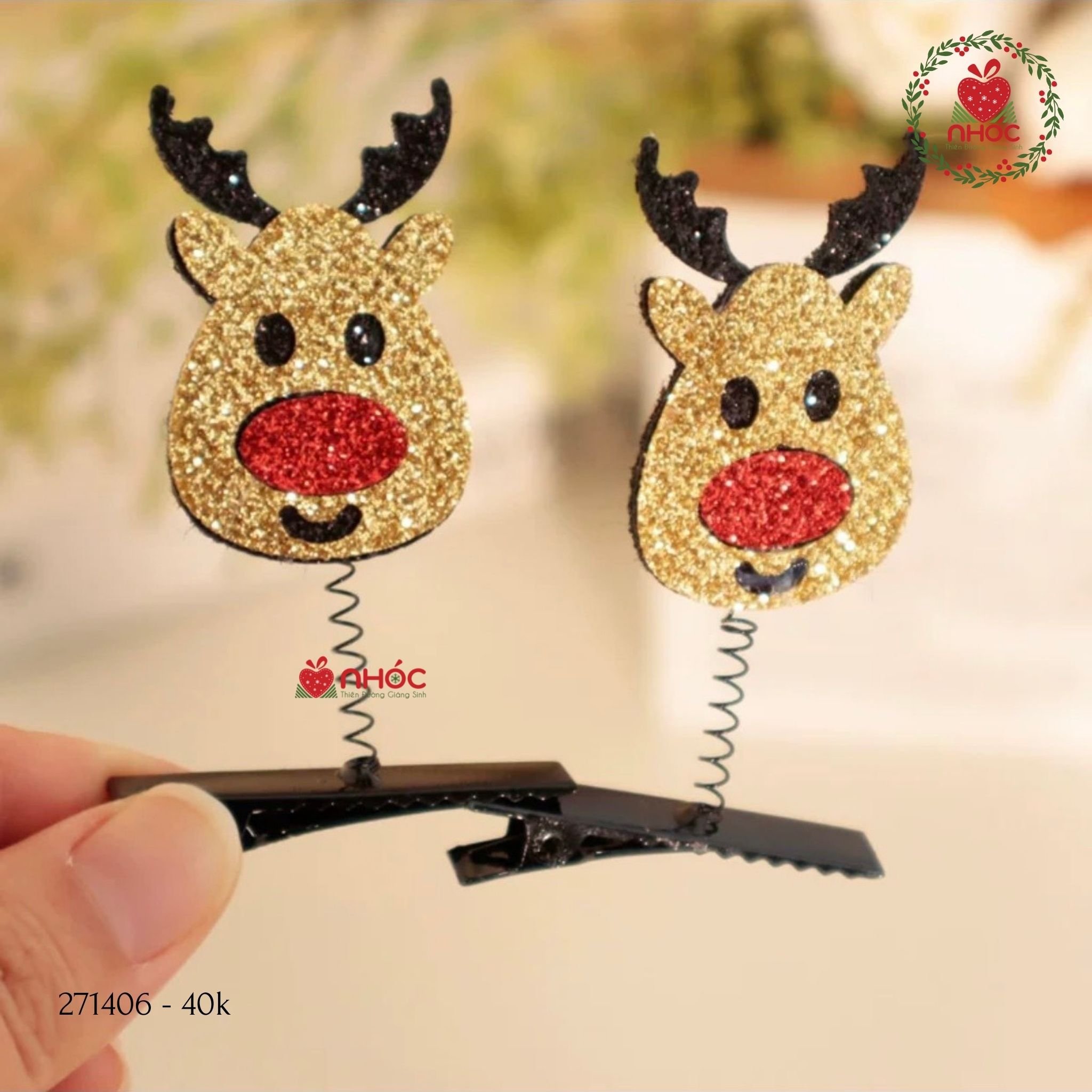 Kẹp tóc noel đầu tuần lộc lò xo bộ 2 - 4001