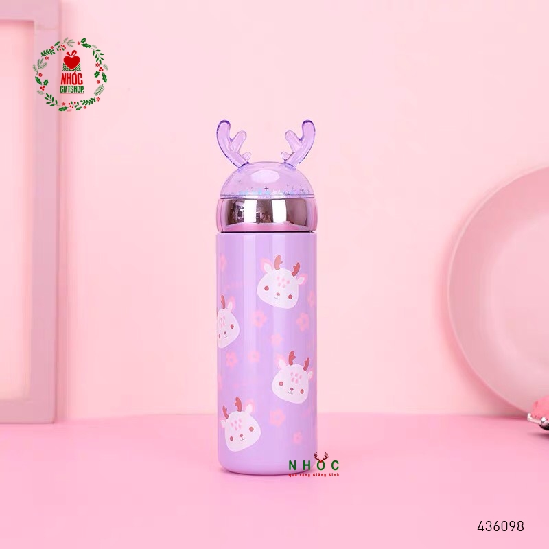 Bình giữ nhiệt noel sừng tuần lộc kim tuyến 330ml - Tím - 16001