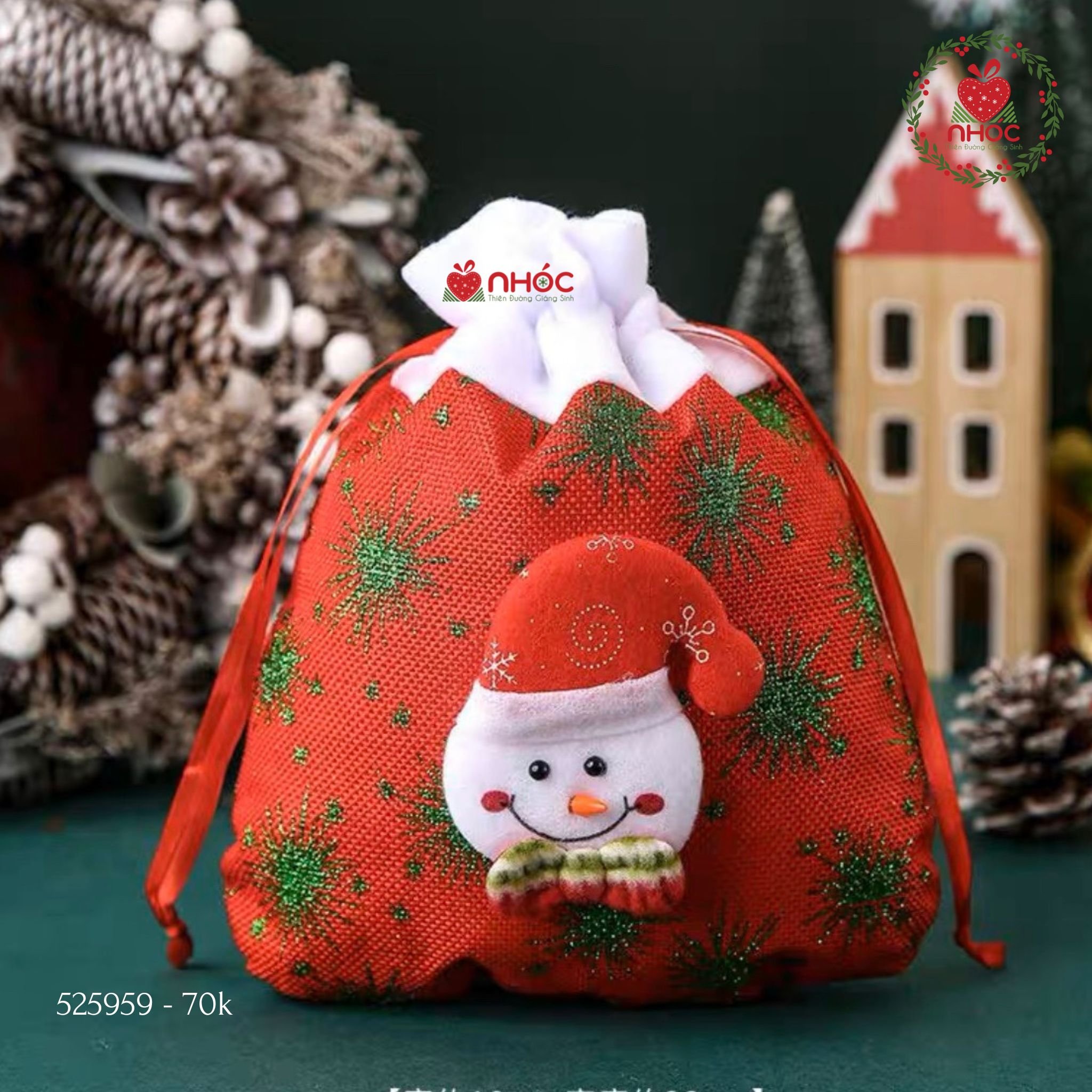 Túi xách Noel hoạ tiết đính người tuyết mũi cam - Đỏ - 2570