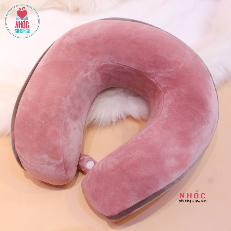 Gối kê cổ cao su non trơn viền màu - Hồng - 16001