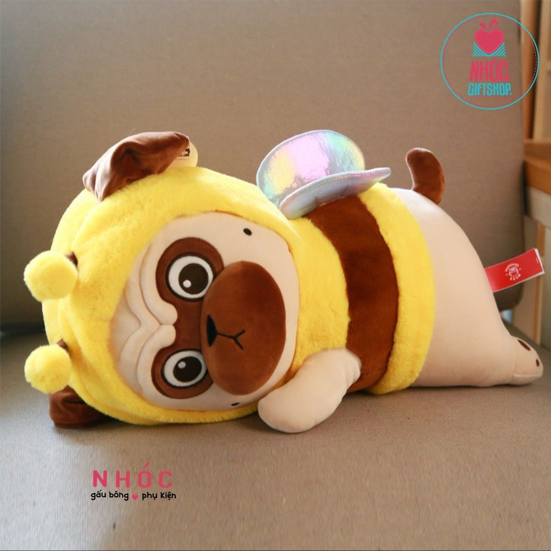 Thú bông Chó pug áo ong vàng lông mịn nằm CH - Camel - 40320