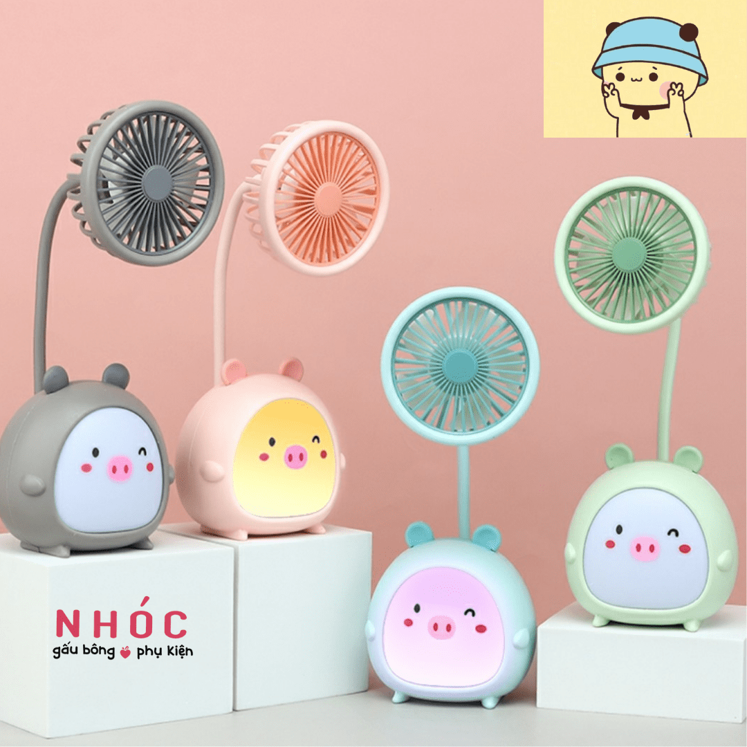 Quạt để bàn heo tròn có đèn - 14001 - Xám