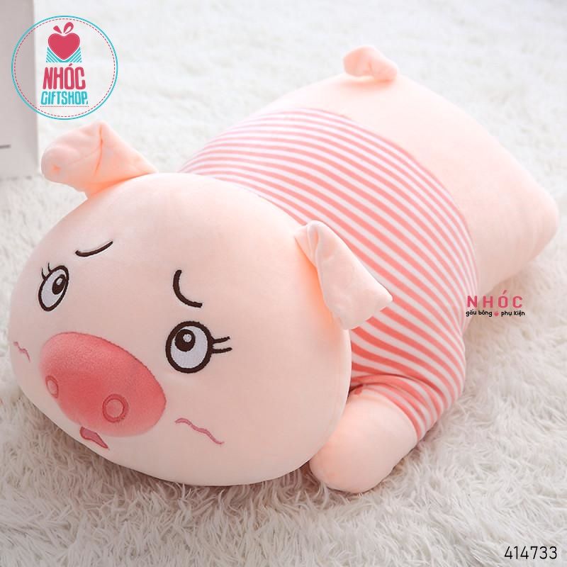 Thú bông heo áo sọc lông mịn nằm - Hồng - 50380