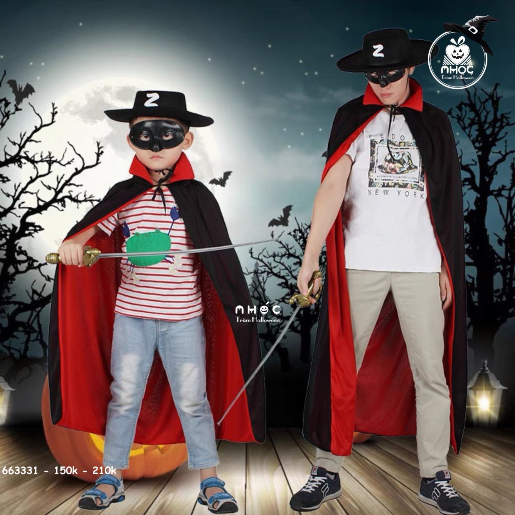 Áo choàng Halloween dracula vải thun 2 lớp đen đỏ - 100160