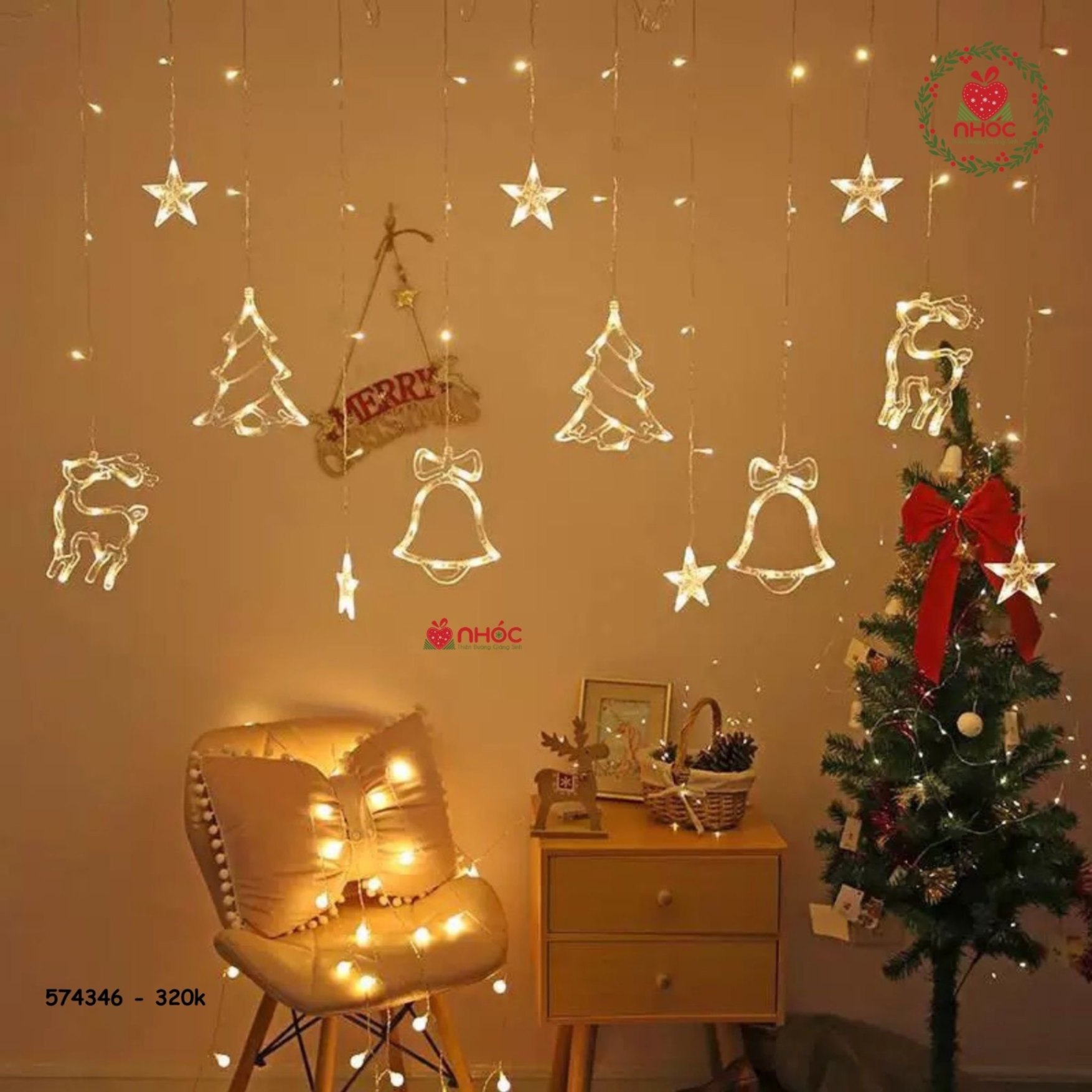 Dây đèn Noel kiểu màn sao mix - Chuông thông - 32001