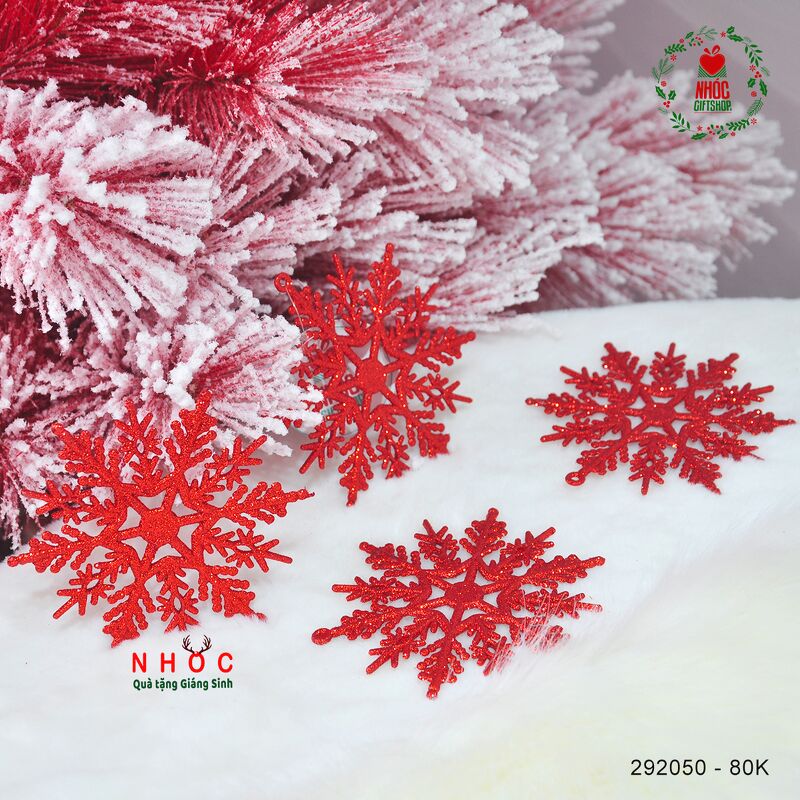 Phụ kiện trang trí noel bông tuyết nhựa kim tuyến bộ 4 - 8001