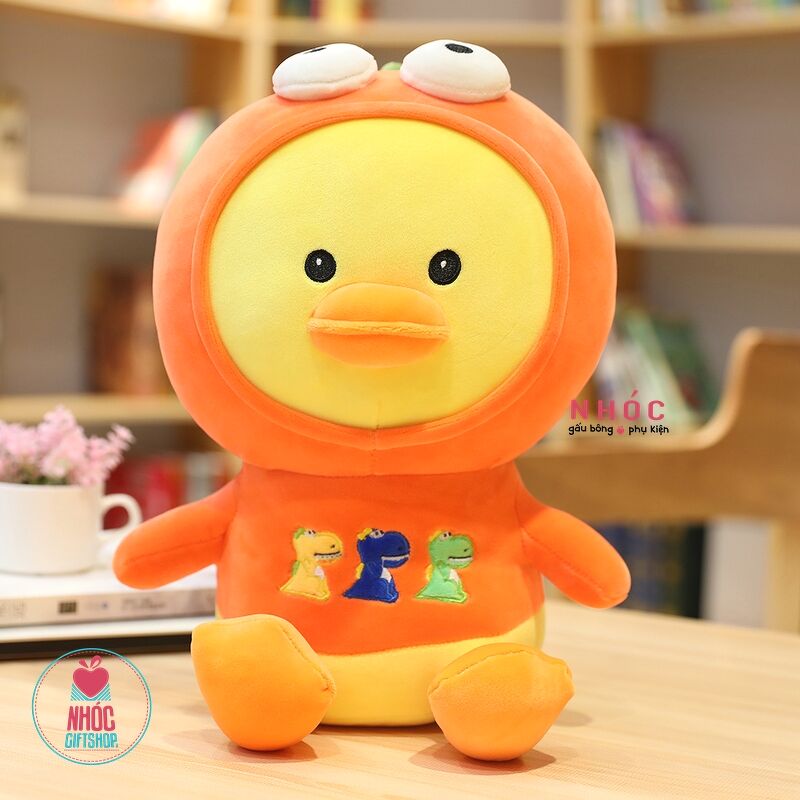 Thú bông Vịt mặc áo khủng long lông mịn ngồi - Cam - 65360