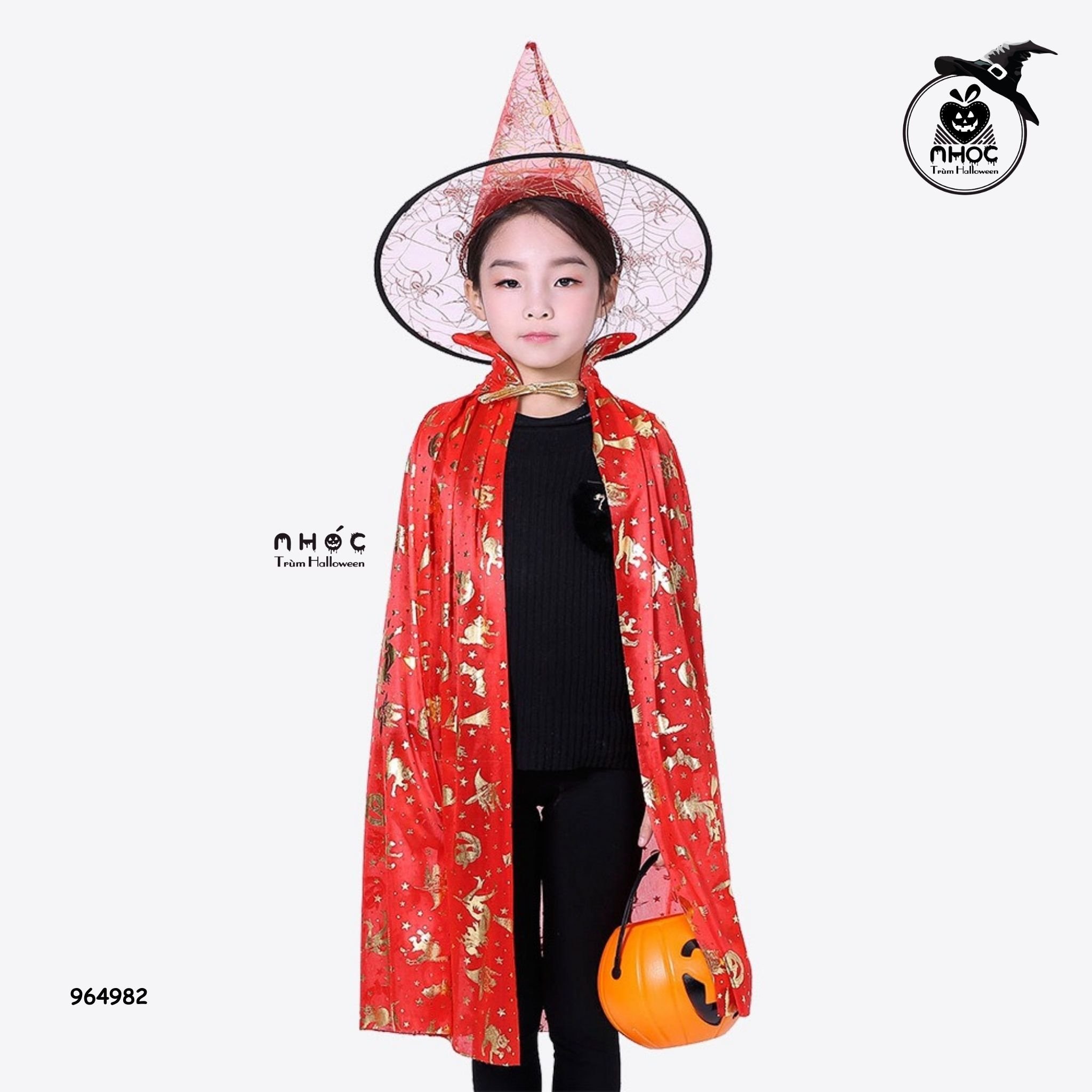 Áo choàng Halloween nhũ in bí dơi - Đỏ - 8090