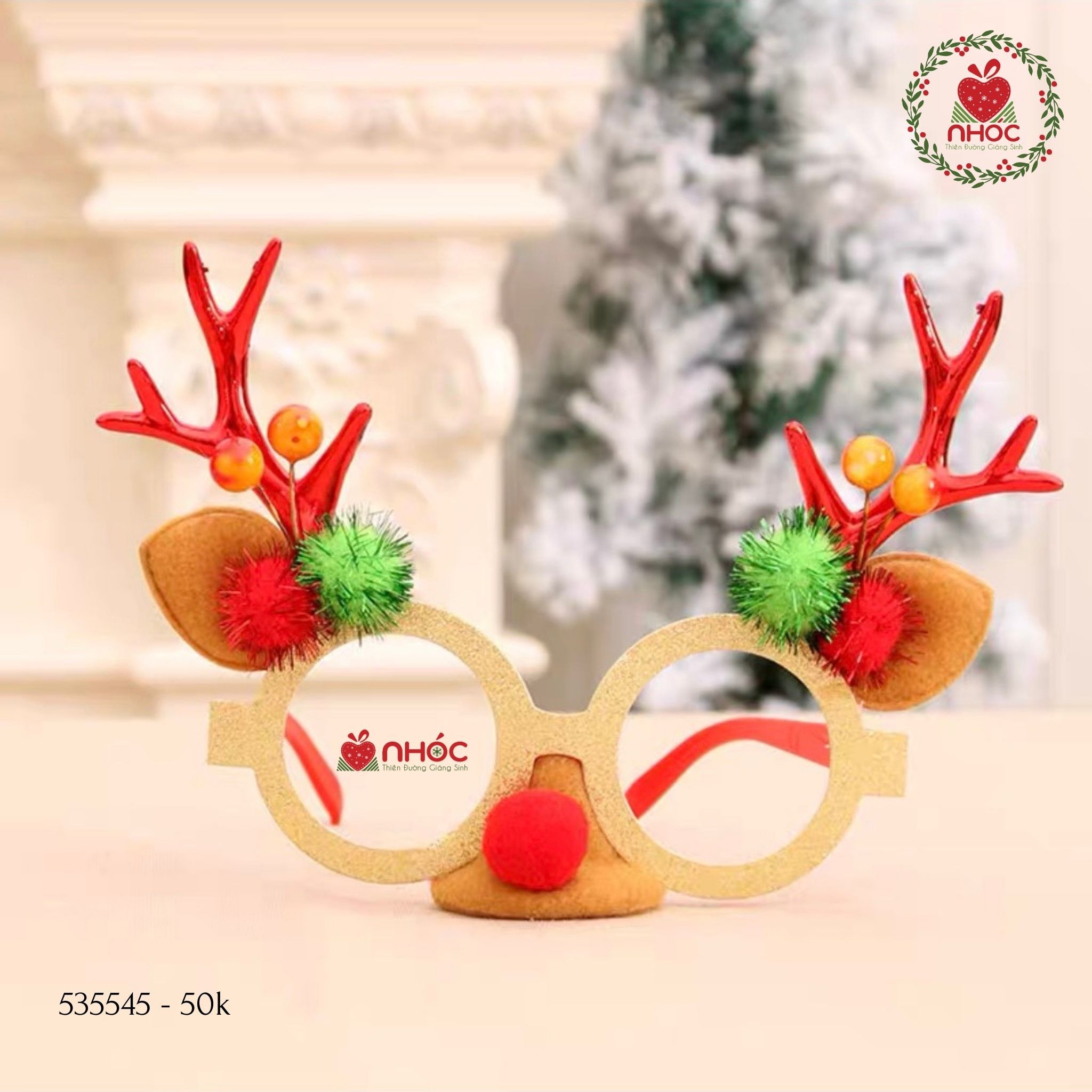 Phụ kiện noel mắt kính sừng tuần lộc trái châu - Đỏ - 5001