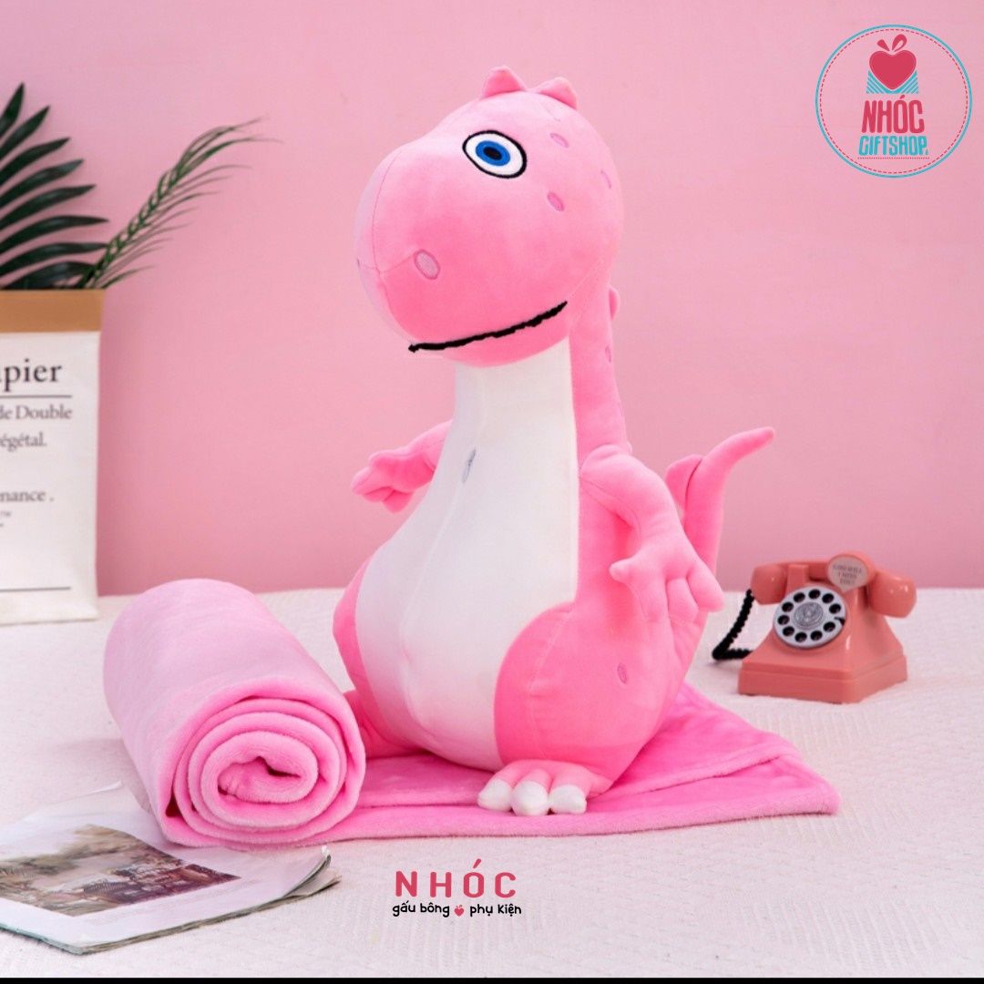 Gối mền khủng long chấm bi lông mịn đứng - Hồng - 50380