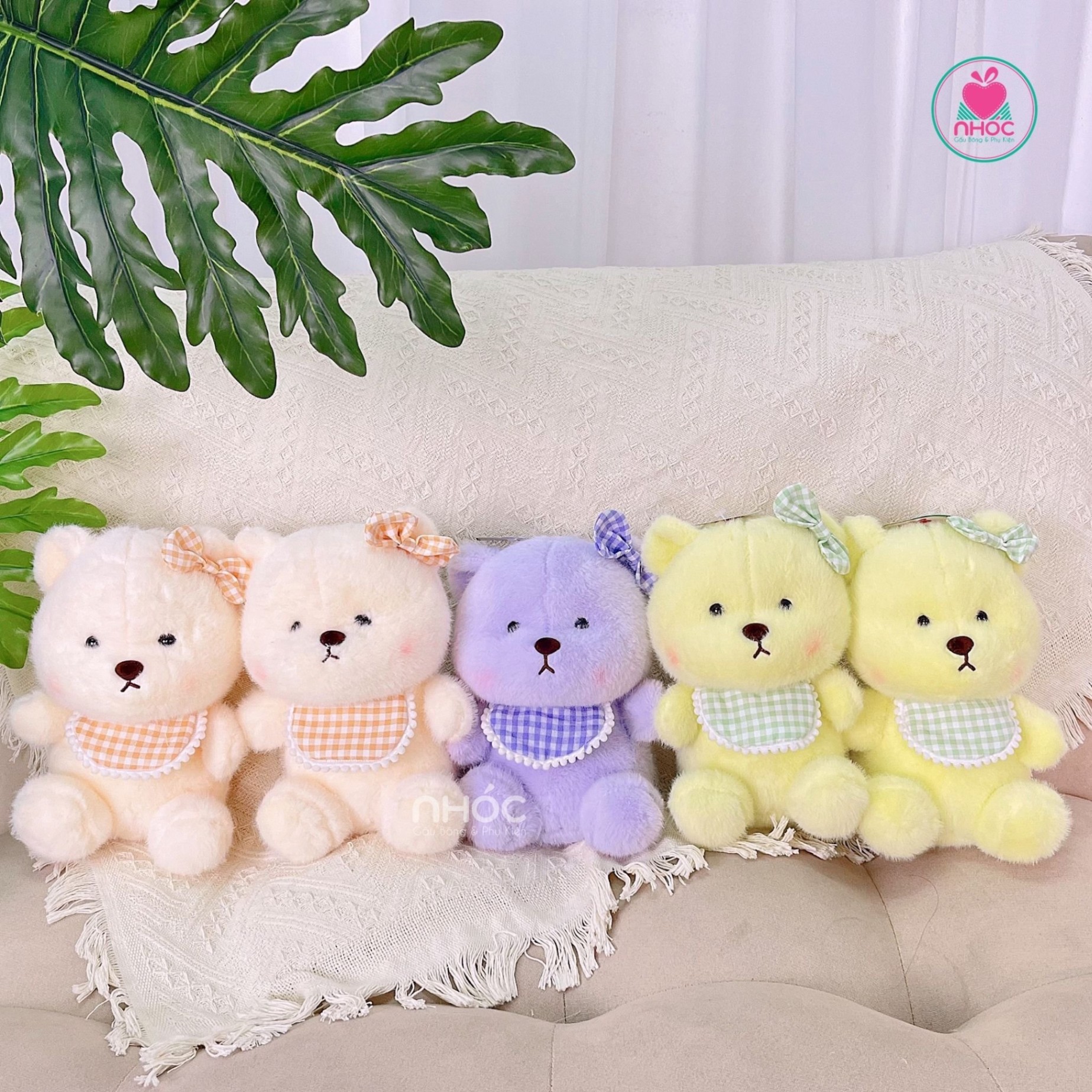 Thú bông nhỏ gấu Lena đeo yếm caro 4m OD - 20120