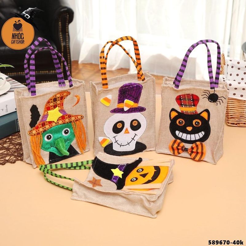 Túi xách halloween vải bố - Đầu lâu trắng - 6001