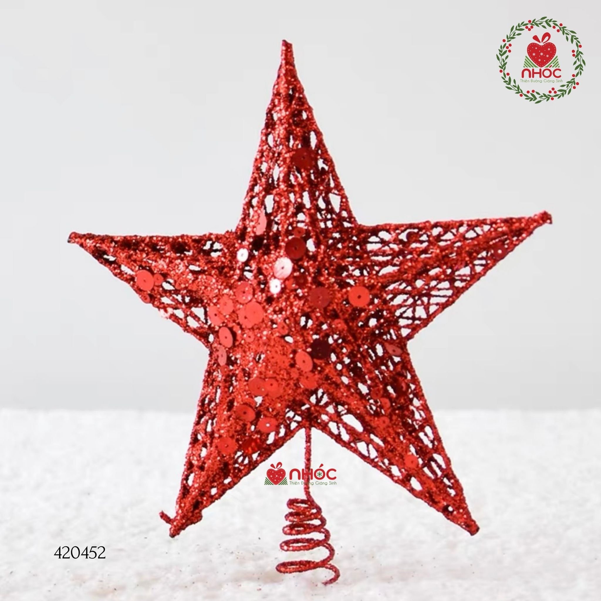Phụ kiện trang trí Noel Sao chóp bạc kim tuyến - Đỏ - 2590