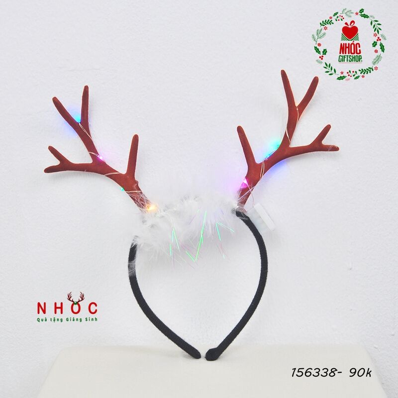 Cài tóc noel sừng tuần lộc lông vũ có đèn - 9001 - Nâu