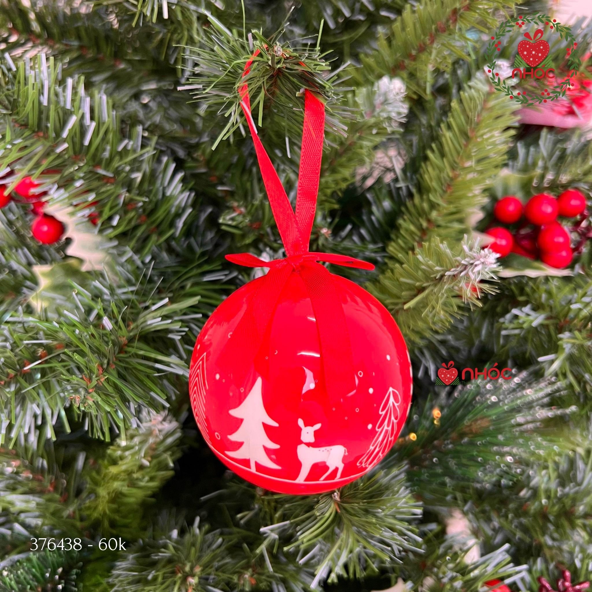 Trái châu đơn hoạ tiết noel - Cây thông tuần lộc - 70 ly - 60