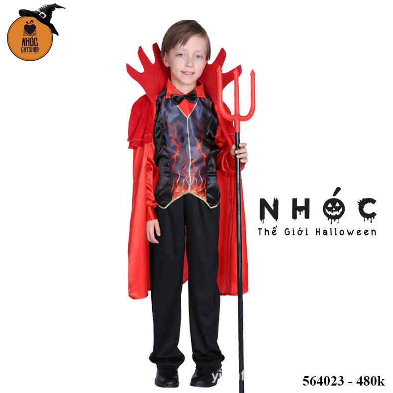 Bộ đồ Halloween dracula in lửa đỏ combo áo choàng - Size M - 48001