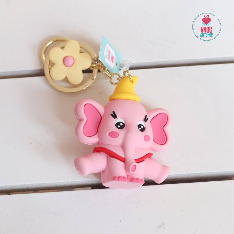 Móc khóa poly dẻo voi Dumbo - Hồng - 5001