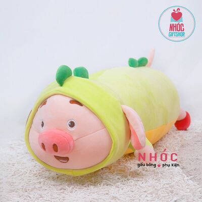 Thú bông Heo tik tok mặc áo thú lông mịn nằm - Xanh lá cây - 90520