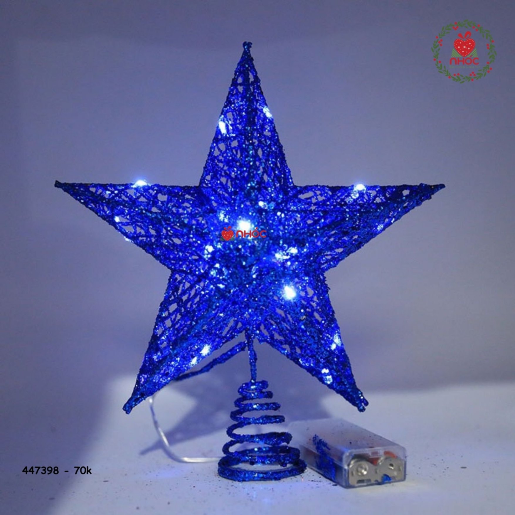 Phụ kiện trang trí Noel Sao chóp bạc kim tuyến - Xanh - 2070