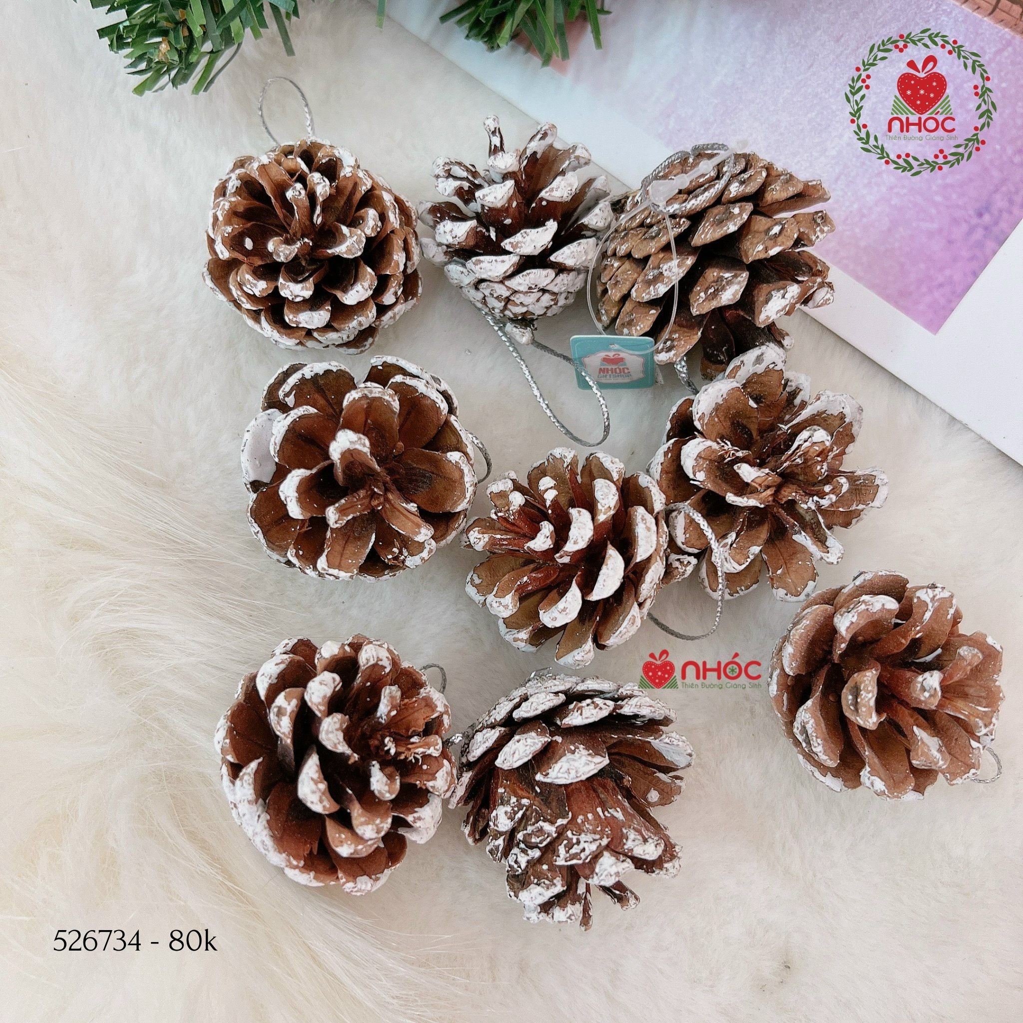 Phụ kiện trang trí Noel trái thông bộ 9 - Trắng - 3080