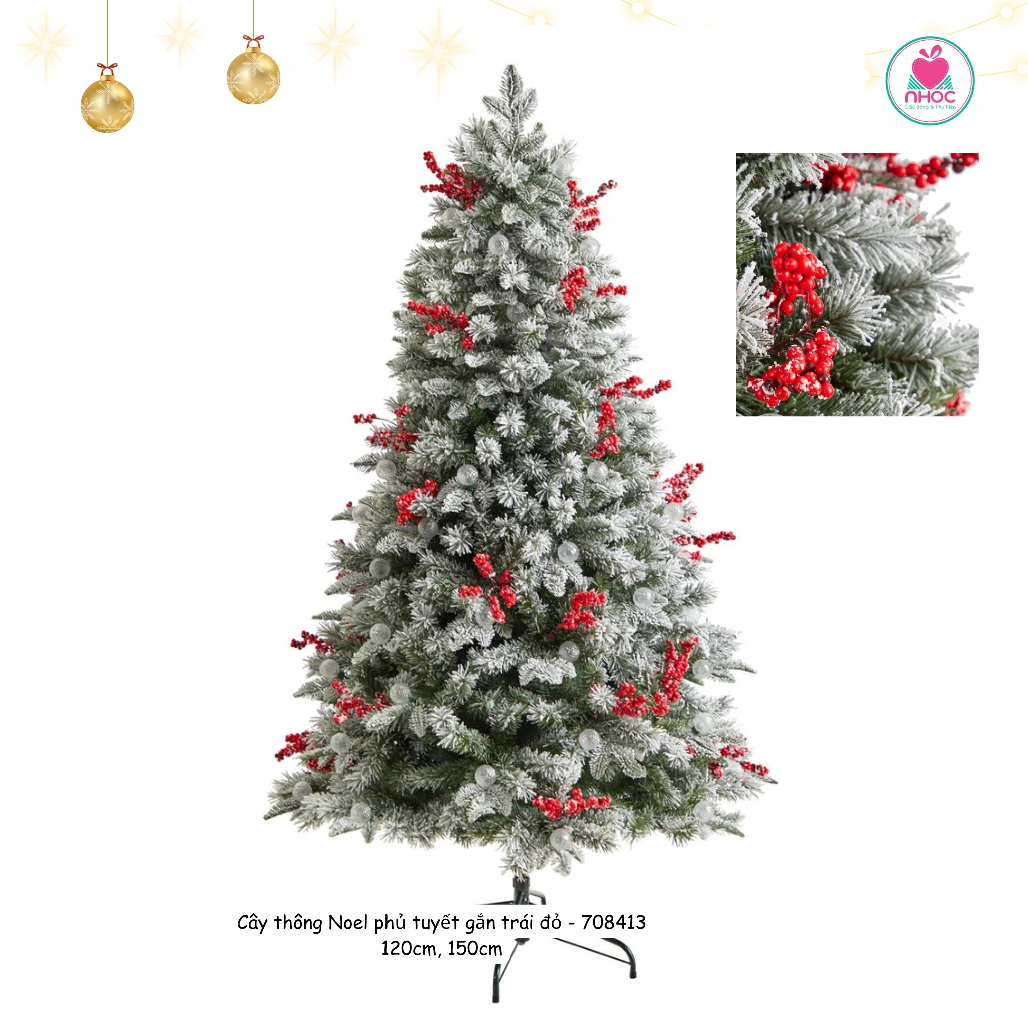 Cây thông Noel phủ tuyết gắn trái đỏ - LP - TCS4 - 1201280
