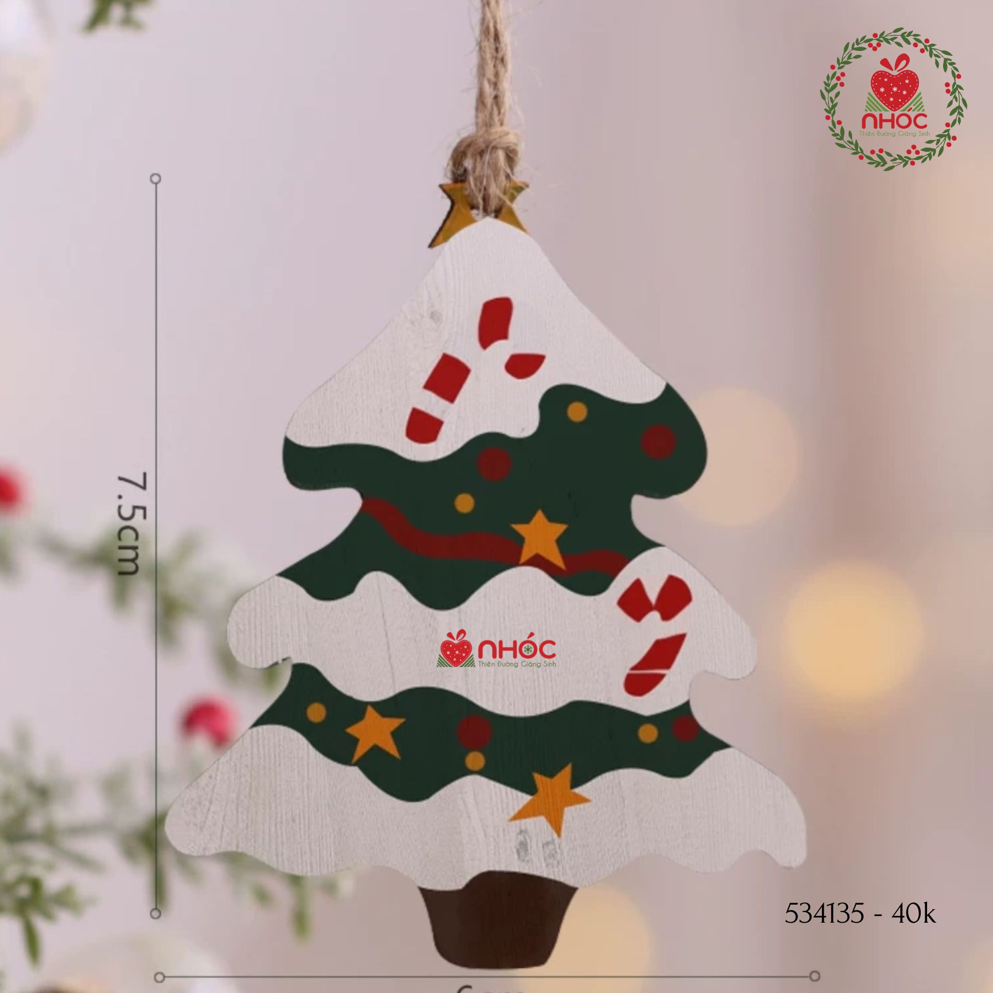 Phụ kiện trang trí Noel gỗ - Cây thông sơn màu - 1040