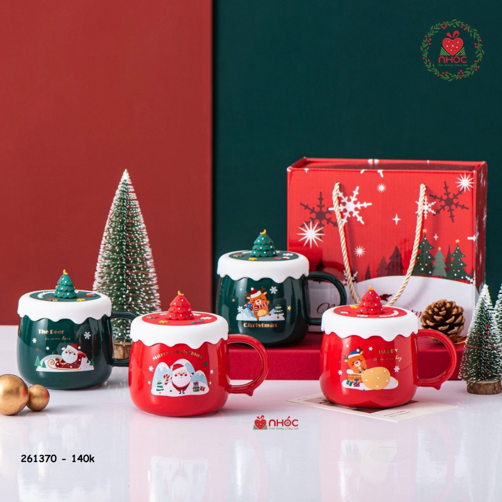 Ly sứ Noel Nắp nhựa