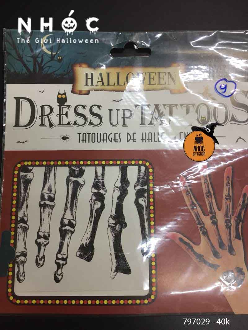 Hình dán tattoo halloween - Xương bàn tay - 4001