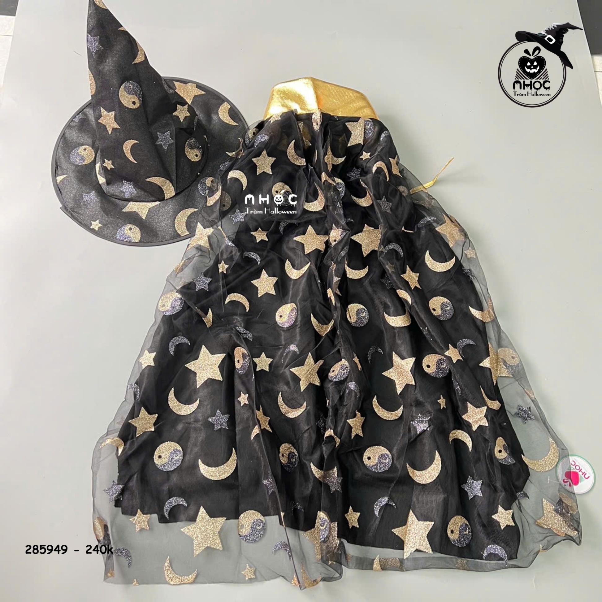Áo choàng halloween 2 lớp ngôi sao combo nón - Đen - 75240