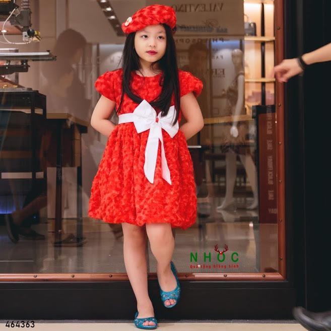 Đầm nhung noel búp bê lông hoa hồng - Đỏ - Size 4 - 55210