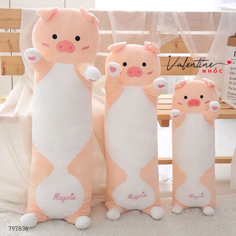 Gối ôm heo lưng thêu lông mịn nằm - Hồng đào - 70320