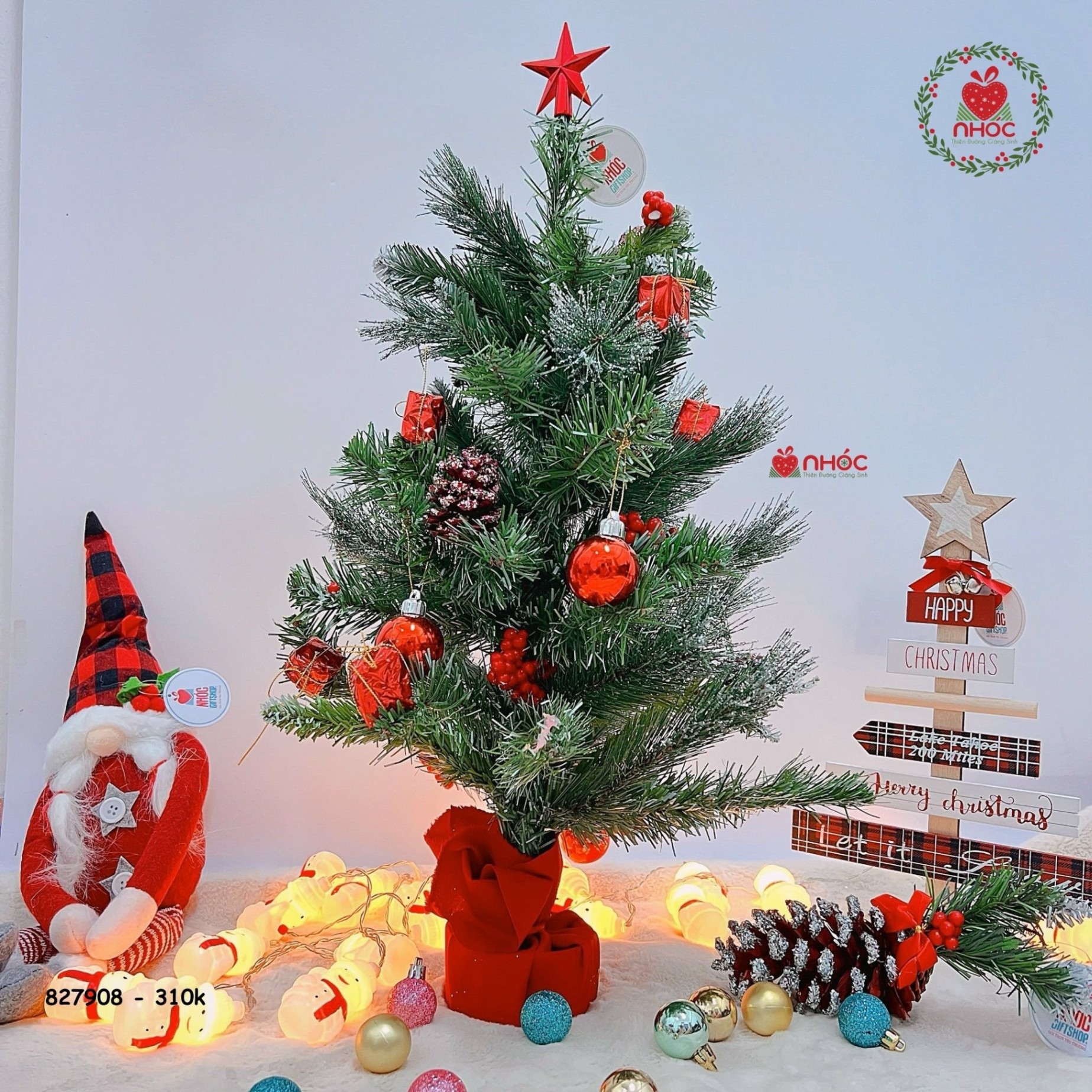 Cây thông noel mini 3 loại lá có trang trí - Xanh - LP - TN2 - 3LL - 60310