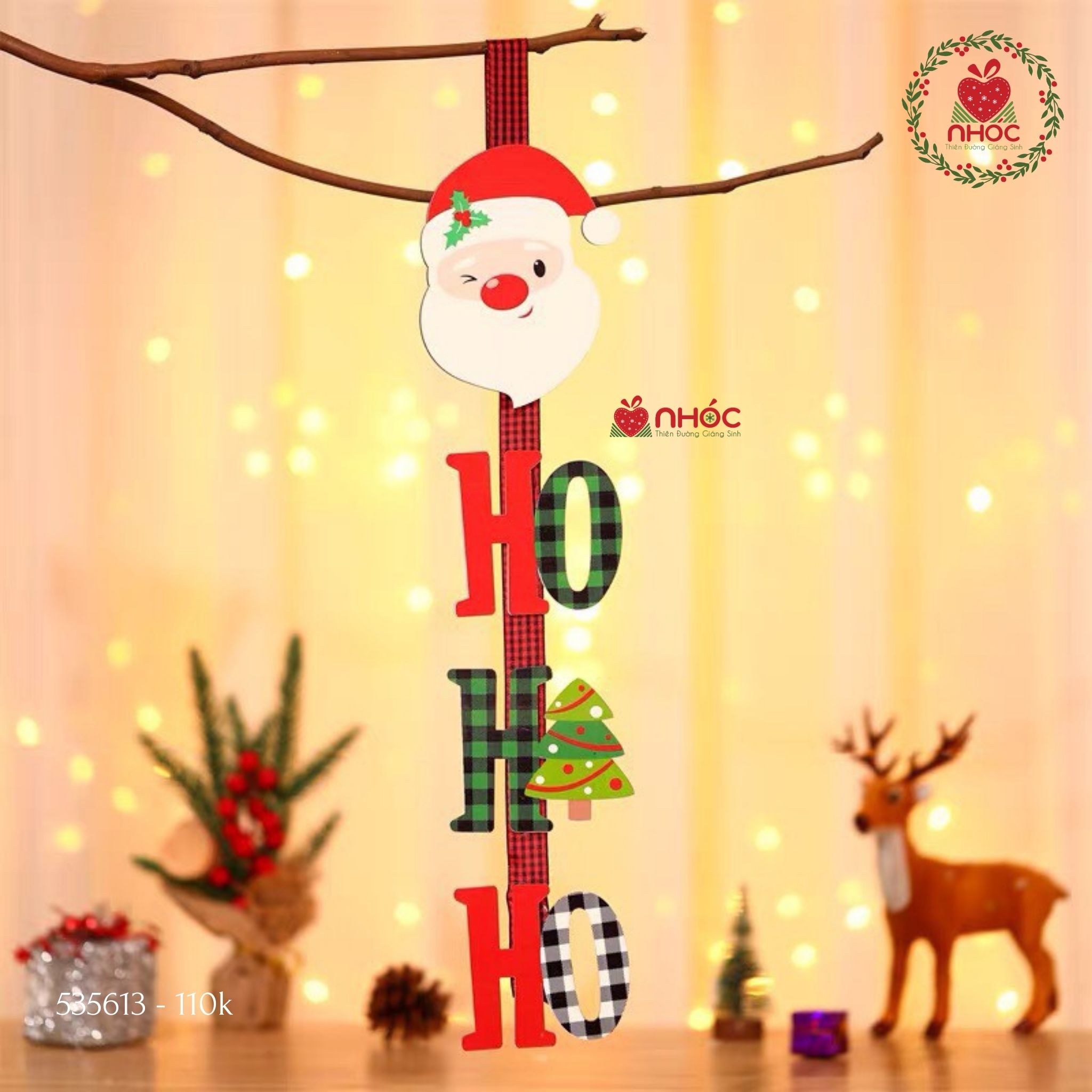 Phụ kiện trang trí Noel gỗ hoạ tiết treo - Ho ho - 50110