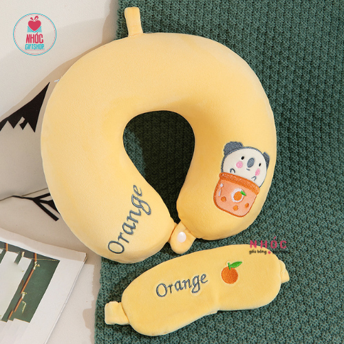 Gối kê cổ cao su non thêu thú trái cây kiểu combo - Orange - 18001