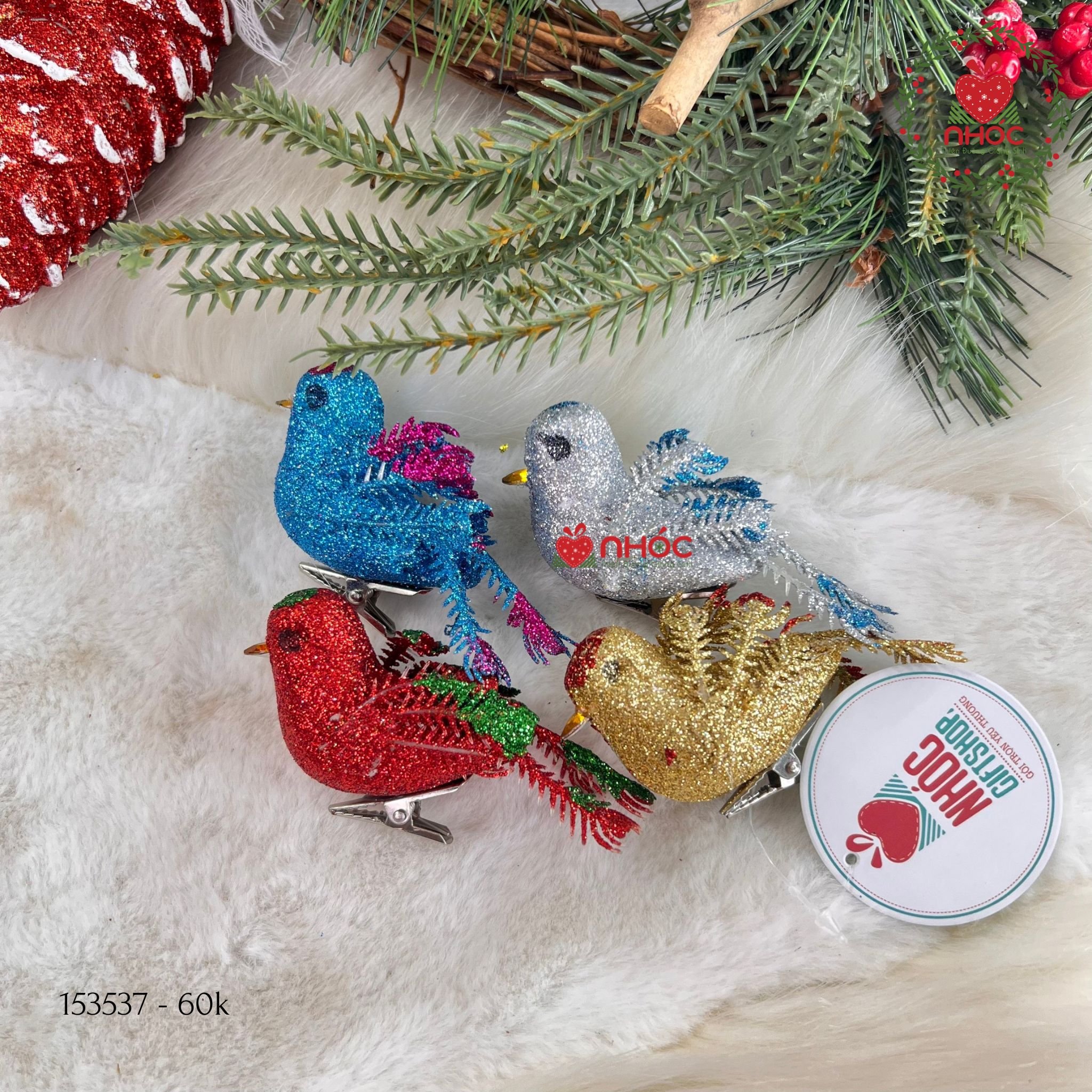Phụ kiện trang trí noel bồ câu kim tuyến màu - Bộ 4 - 6001