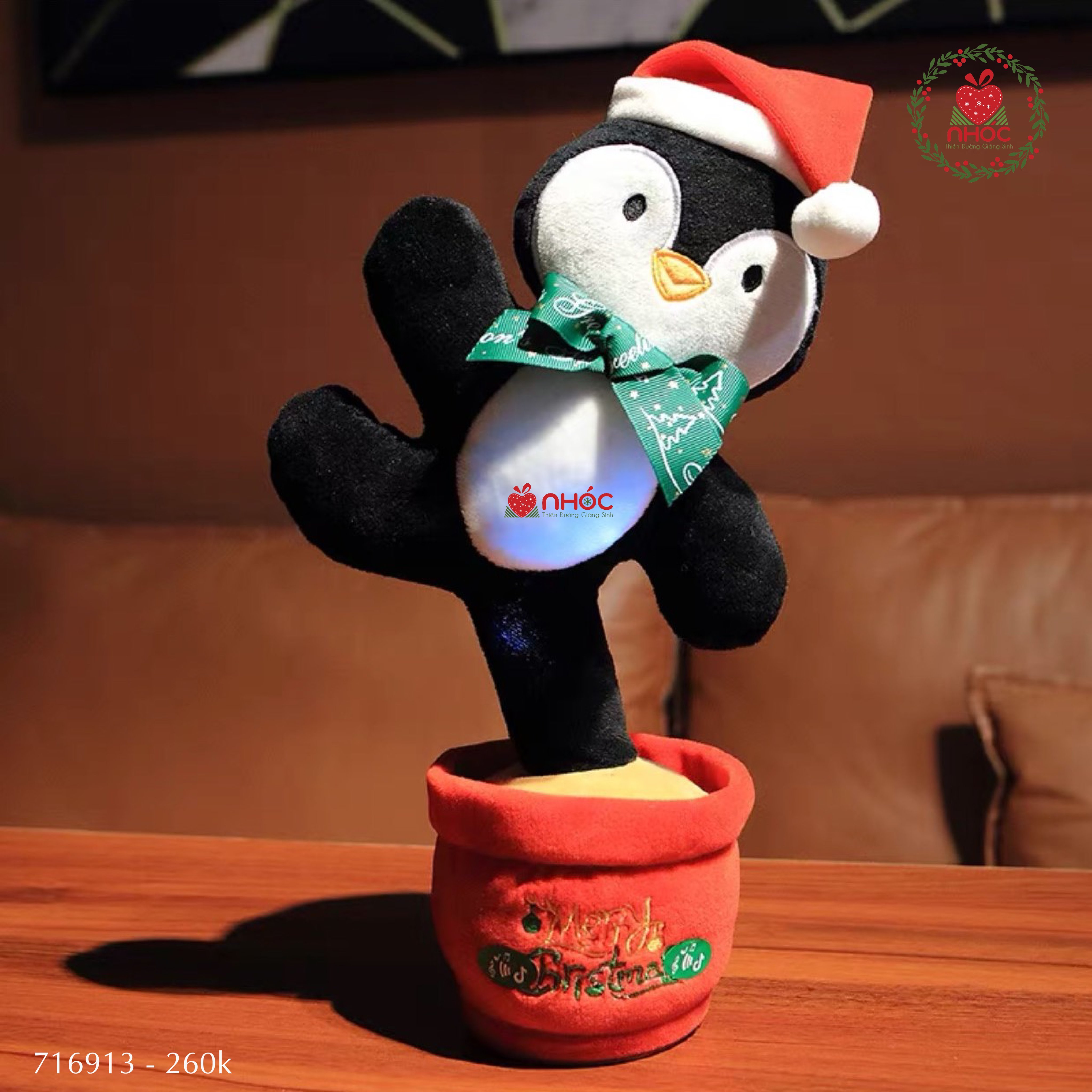 Đồ chơi noel nhạc nhảy ghi âm chậu cây - Chim cánh cụt - 26001
