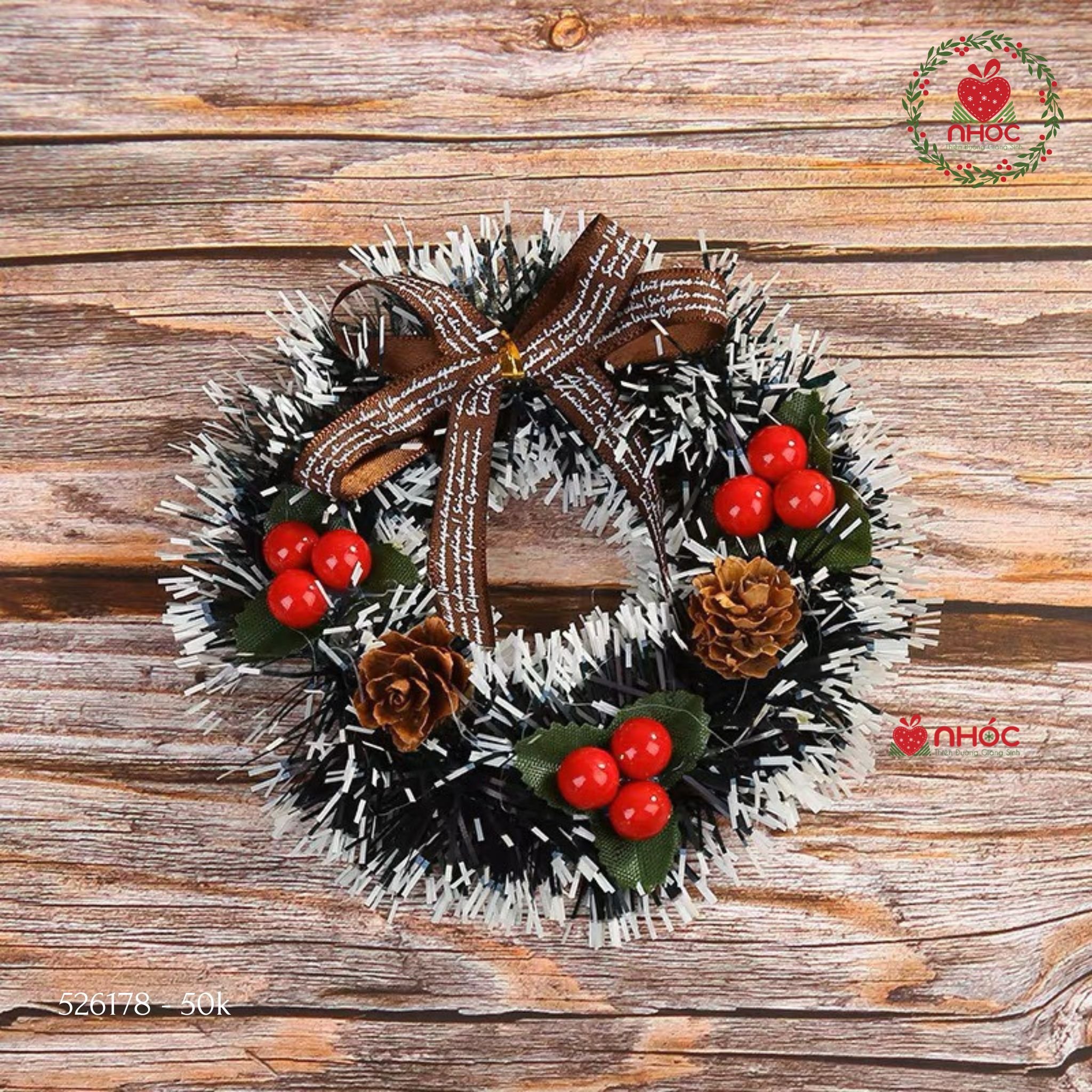 Phụ kiện trang trí Noel vòng nguyệt quế dây xù - Xanh navy - 1550