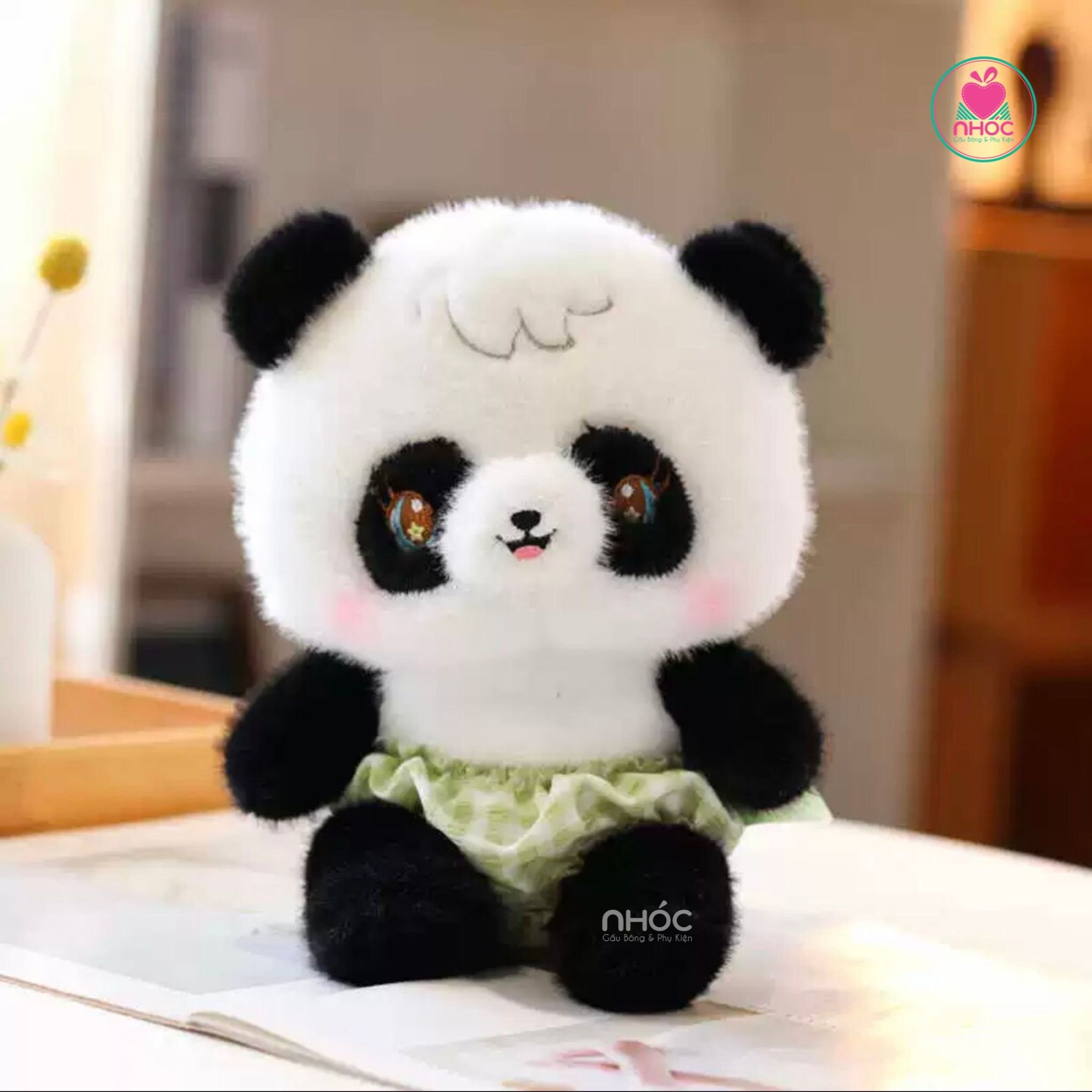 Thú bông mặc quần caro lông xù - Panda - 25140
