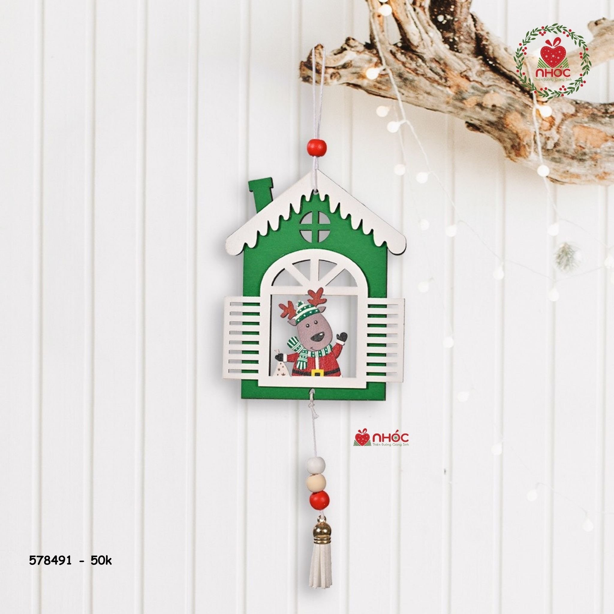 Phụ kiện trang trí Noel ngôi nhà gỗ - Xanh - 5001
